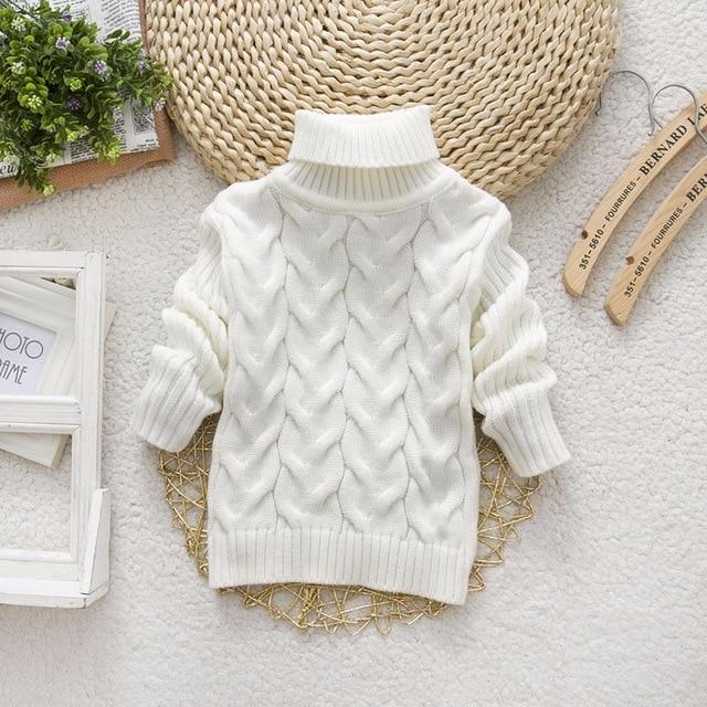 High collar Pullovers Turtleneck Warm Thick Sweaters - GIGI & POPO - solid-white / 2T
