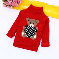 High collar Pullovers Turtleneck Warm Thick Sweaters - GIGI & POPO - bear-red / 2T