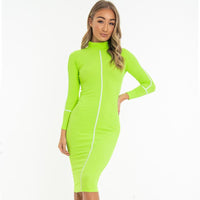 High neck long sleeve dress - GIGI & POPO - Women - Fluorescent green / L
