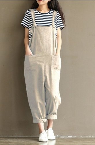 Hippie Casual Cotton Overalls - GIGI & POPO - Women - Light Khaki / L