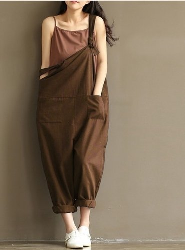 Hippie Casual Cotton Overalls - GIGI & POPO - Women - Coffee / 3XL