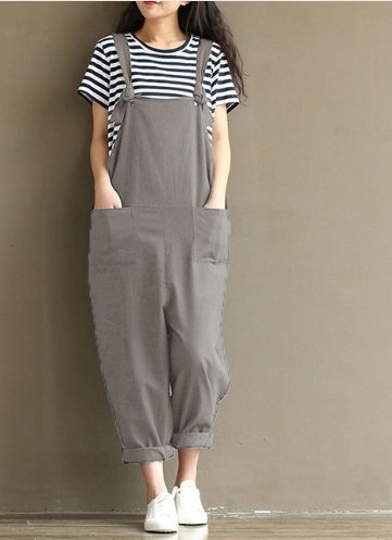 Hippie Casual Cotton Overalls - GIGI & POPO - Women - Gray / 5XL