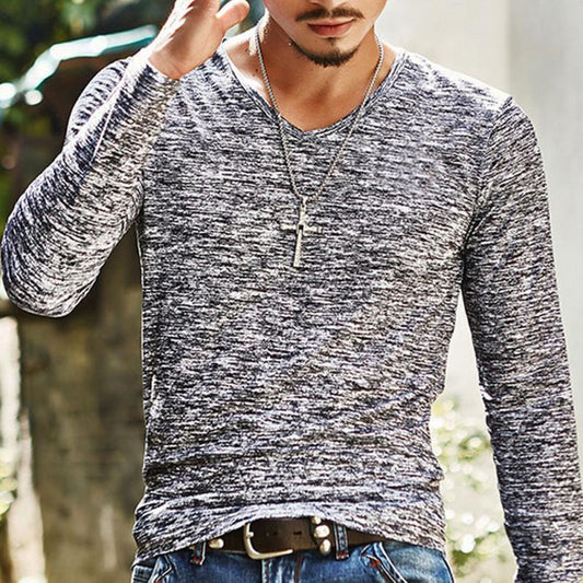 New Arrival Spring Autumn Fashion Brand V-Neck Slim Fit Long Sleeve Men's T-Shirt.