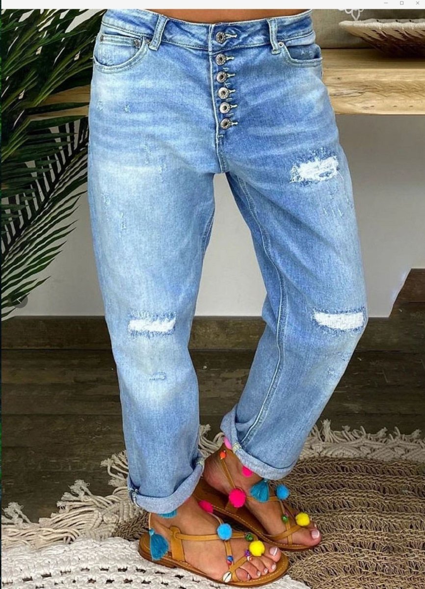Jeans High-waisted Jeans Summer Jeans Loose Slim Jeans Straight Daddy Pants - GIGI & POPO - Women - Light blue / XXL