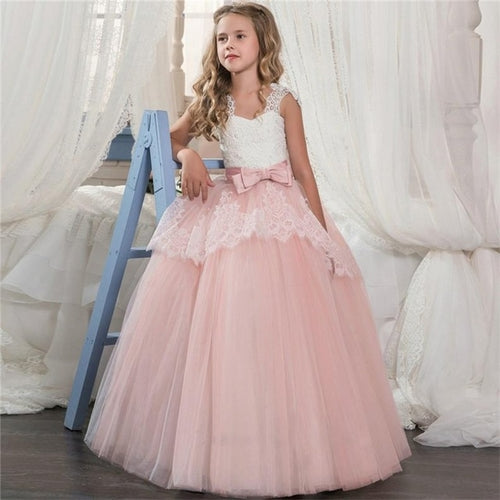 Girl's Prom Wedding Bridesmaid Long Dress with Lace