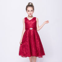 Kids girls dress children Costume Girls Dress Lace Dress Tong Wholesale - GIGI & POPO - Girl Dresses - Wine Red / 150cm