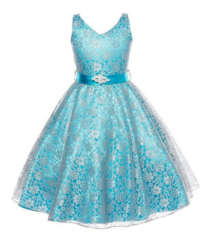 Kids girls dress children Costume Girls Dress Lace Dress Tong Wholesale - GIGI & POPO - Girl Dresses - Sky Blue / 150cm