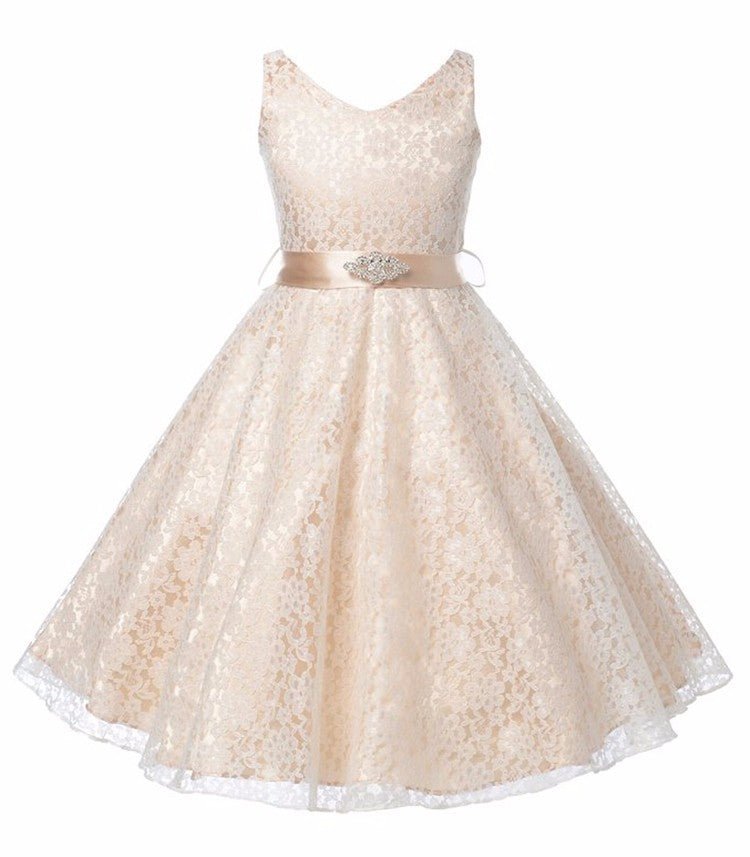 Kids girls dress children Costume Girls Dress Lace Dress Tong Wholesale - GIGI & POPO - Girl Dresses - Champagne / 90cm