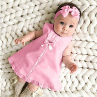 Lace Hem Sleeveless Baby Dress with Headband 2-piece set - GIGI & POPO - Baby Girl - Pink / 24M