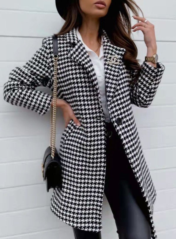 Long Sleeved Lapel One Button Slim stylish Fit checkered Blazer
