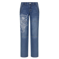 Loose Trousers Low-rise Pleated Heart-print Washed Jeans - GIGI & POPO - Jeans -