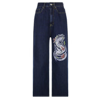 Loose Trousers Low-rise Pleated Heart-print Washed Jeans - GIGI & POPO - Jeans - A Blue / L