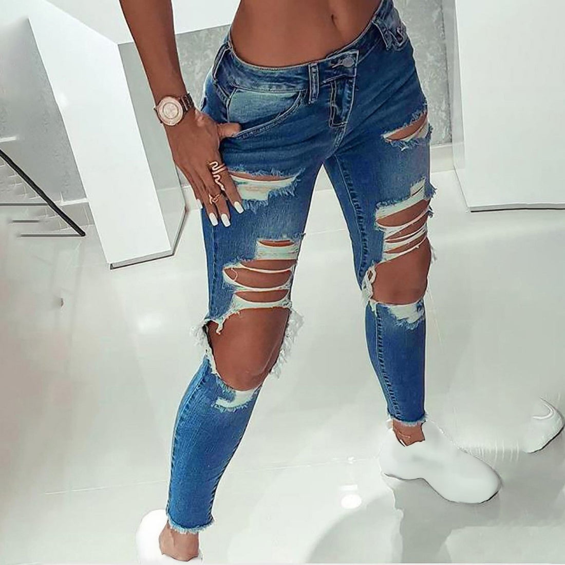Low-Rise Jeans European And American Ripped Stretch Jeans - GIGI & POPO - Jeans -