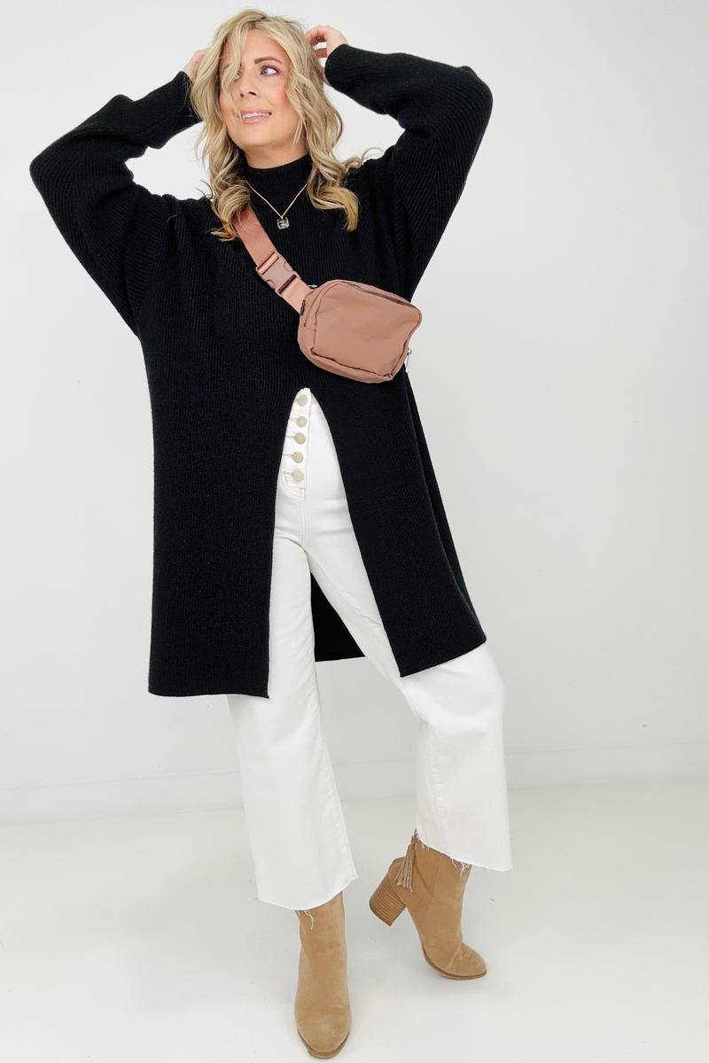 Mara Mockneck Front Slit Sweater - GIGI & POPO