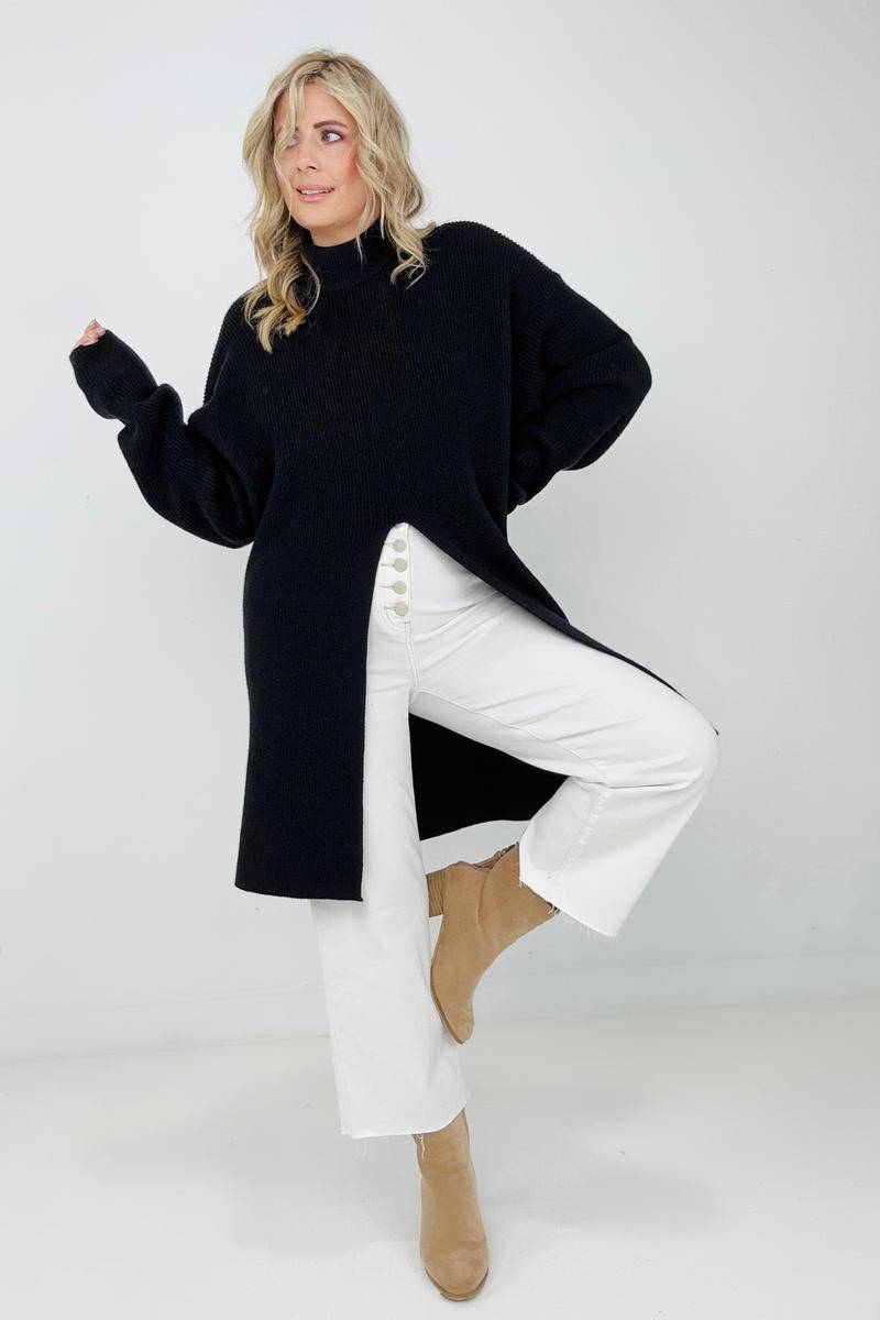 Mara Mockneck Front Slit Sweater - GIGI & POPO