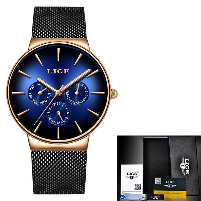 Men Mesh Steel Waterproof Ultra-thin Wristwatch - GIGI & POPO - rose gold blue