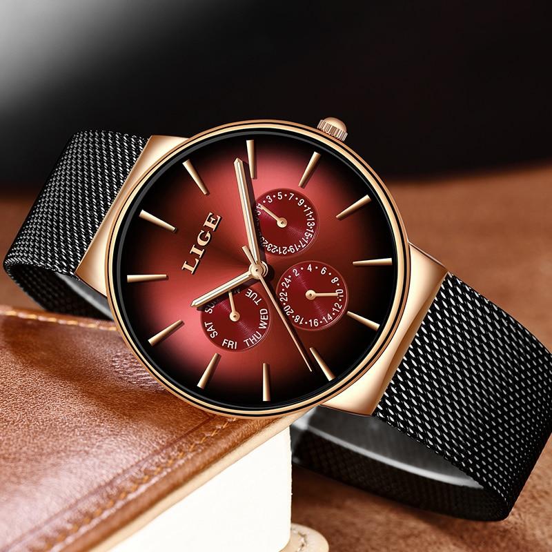 Men Mesh Steel  Waterproof Ultra-thin Wristwatch