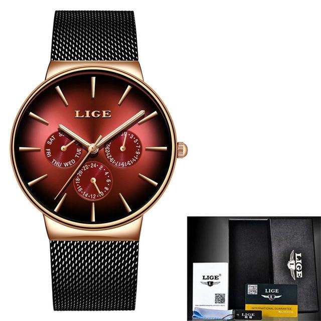 Men Mesh Steel Waterproof Ultra-thin Wristwatch - GIGI & POPO - rose gold red