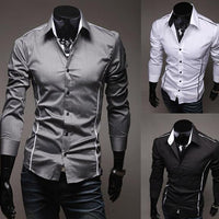 Men Shirt Fashion Cotton Slim Men Shirt Long Sleeve High Quality Casual Black White Gray Men Shirt For Men - GIGI & POPO