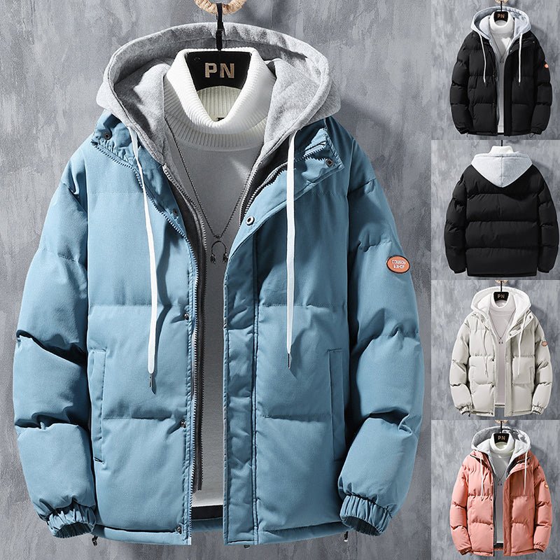Men Winter Windproof  Two-piece Hooded Coat Solid Leisure Sports Cotton Jacket