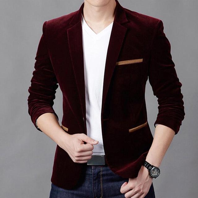 Men's Casual Suit Slim Corduroy Suit - GIGI & POPO - Men Hoodies & Jackets - Red wine / M