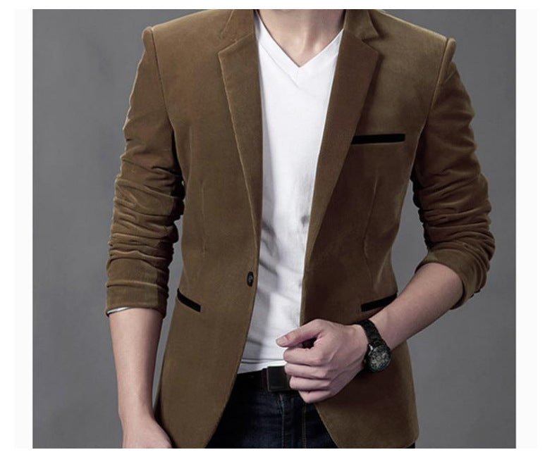 Men's Casual Suit Slim Corduroy Suit - GIGI & POPO - 0 - Darkkhaki / M