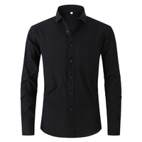 Men's Cotton And Linen Solid Color Long Sleeved Business Slim Fitting Dress - GIGI & POPO - Men - Black / S