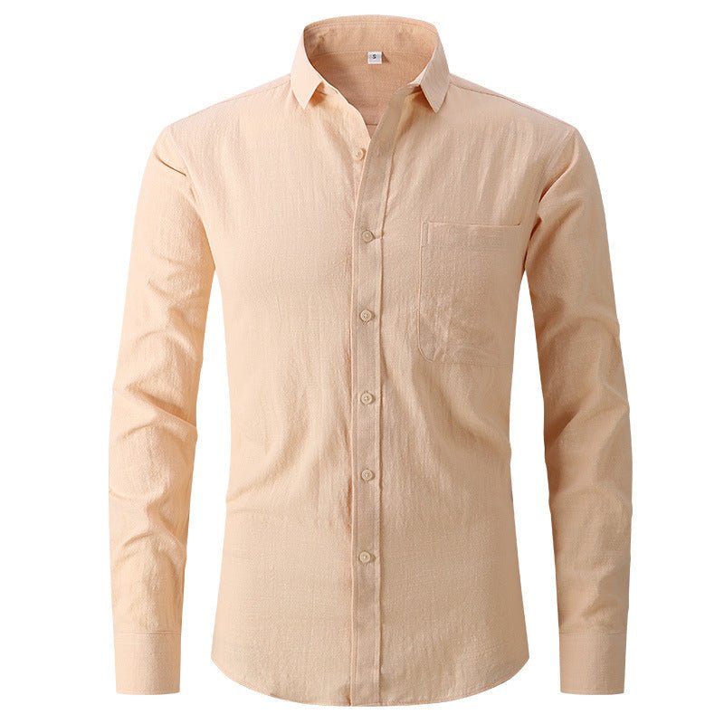 Men's Cotton And Linen Solid Color Long Sleeved Business Slim Fitting Dress - GIGI & POPO - Men - Khaki / S