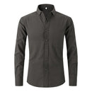 Men's Cotton And Linen Solid Color Long Sleeved Business Slim Fitting Dress - GIGI & POPO - Men - Dark Grey / S