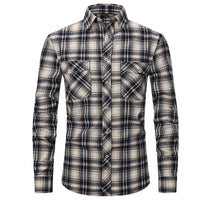 Men's Long Sleeve Double Pocket Flannel Shirt With Brushed Plaid - GIGI & POPO - Men -