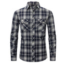 Men's Long Sleeve Double Pocket Flannel Shirt With Brushed Plaid - GIGI & POPO - Men - Navy blue / S