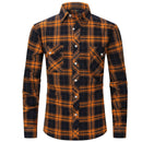 Men's Long Sleeve Double Pocket Flannel Shirt With Brushed Plaid - GIGI & POPO - Men - Orange navy / S