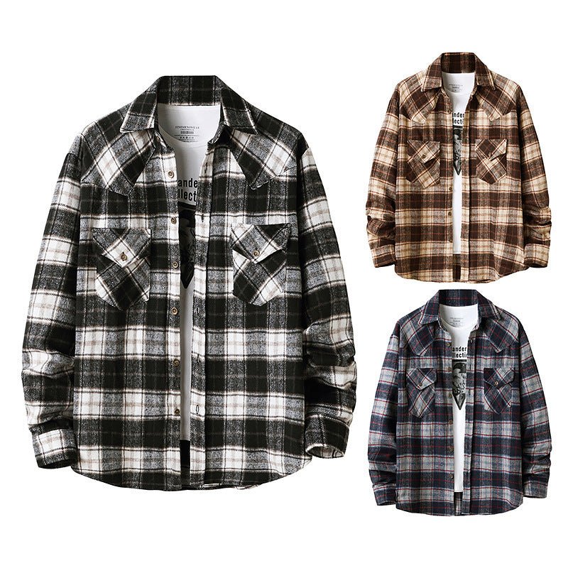 Men's Long Sleeve Flannel Plaid Shirt - GIGI & POPO
