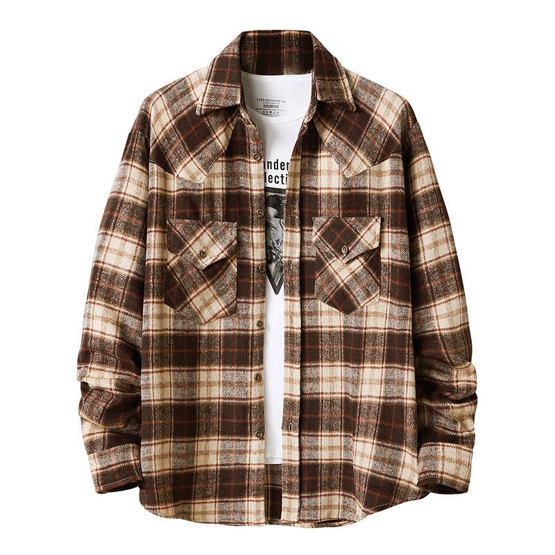 Men's Long Sleeve Flannel Plaid Shirt - GIGI & POPO