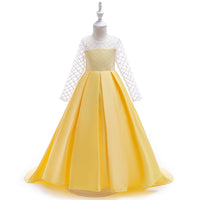 Mesh Long Sleeve Trailing Girls' Dress - GIGI & POPO - Girl Dresses - Yellow / 160cm