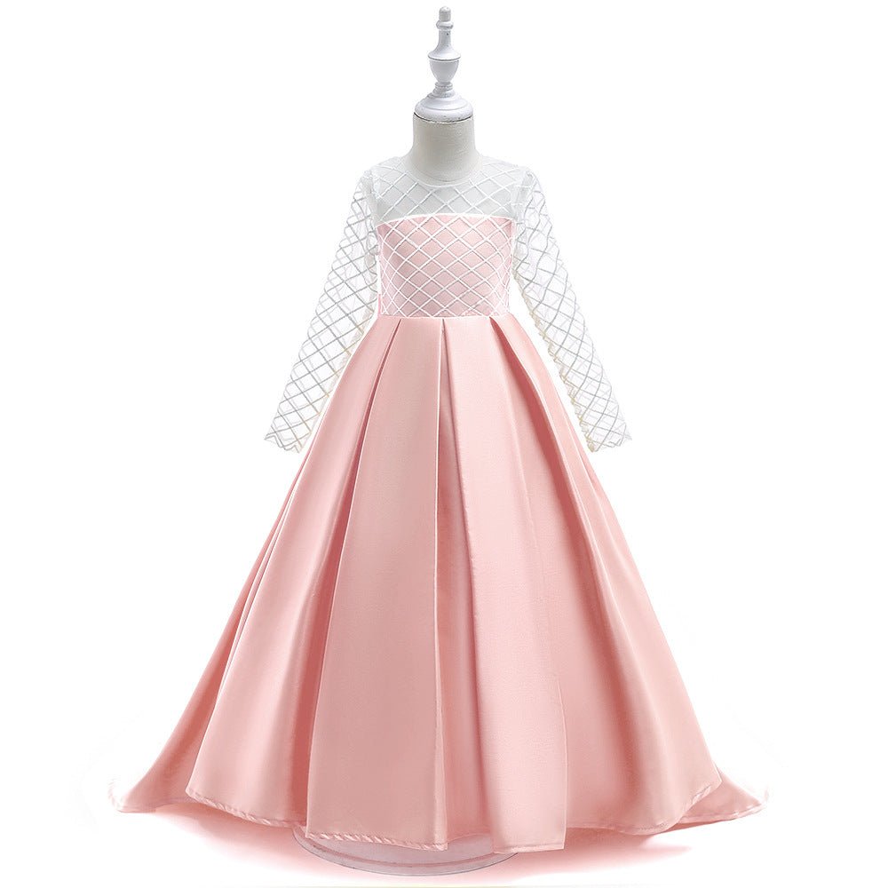 Mesh Long Sleeve Trailing Girls' Dress - GIGI & POPO - Girl Dresses - Pink / 160cm
