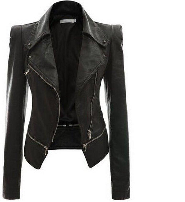 Motorcycle leather jacket jacket zipper two leather jacket - GIGI & POPO
