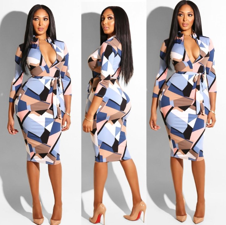 Multicolor zipper Neck Party Sexy Bodycon Dress Stretchy High Waist Office Lady Leopard Women Summer Elegant Dresses Streetwear - GIGI & POPO - Women - 2351 colors / S