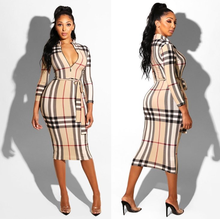 Multicolor zipper Neck Party Sexy Bodycon Dress Stretchy High Waist Office Lady Leopard Women Summer Elegant Dresses Streetwear - GIGI & POPO - Women - 2351 apricot / M
