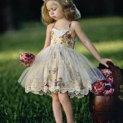 New children's floral foreign trade children's dress sling lace lace skirt girls dress summer European and American children's skirt - GIGI & POPO - Dress - Orange flower / 110