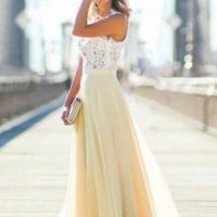 New European and American lace stitching Chiffon overlength dress dress - GIGI & POPO - Women - Yellow / XXL