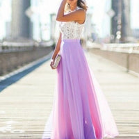 New European and American lace stitching Chiffon overlength dress dress - GIGI & POPO - Women - Purple / S