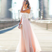 New European and American lace stitching Chiffon overlength dress dress - GIGI & POPO - Women - Pink / S