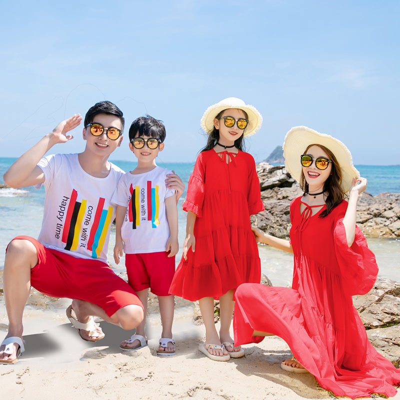 Parent-child Culottes Summer A Family Of Three Four Seaside Vacation Photo Loose Beach Dress Family Suit - GIGI & POPO