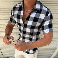 Plaid T Shirt Mens Zipper Short Sleeve Shirts Summer Men Clothing - GIGI & POPO