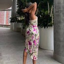 Pullover Irregular Hem Pleated Print High Waist Suspender Dress Trend - GIGI & POPO - Women -