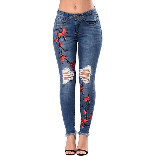 Ripped Jeans for Women Pencil Pants Denim - GIGI & POPO - Jeans -