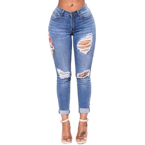 Ripped Jeans for Women Pencil Pants Denim - GIGI & POPO - Jeans -