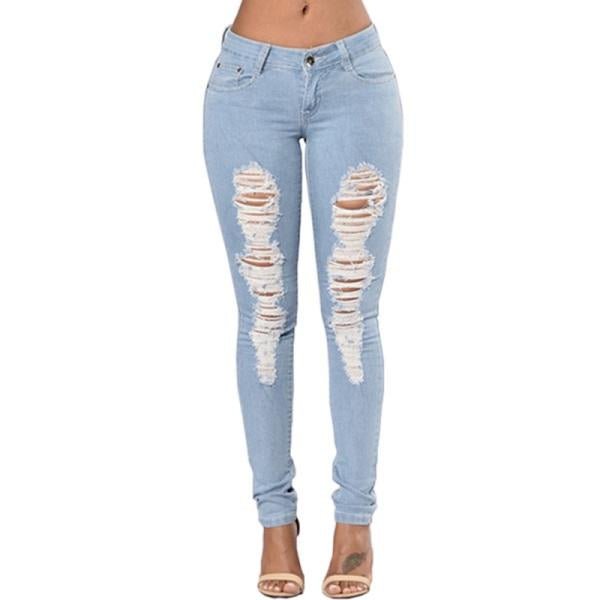 Ripped Jeans for Women Pencil Pants Denim - GIGI & POPO - Jeans -