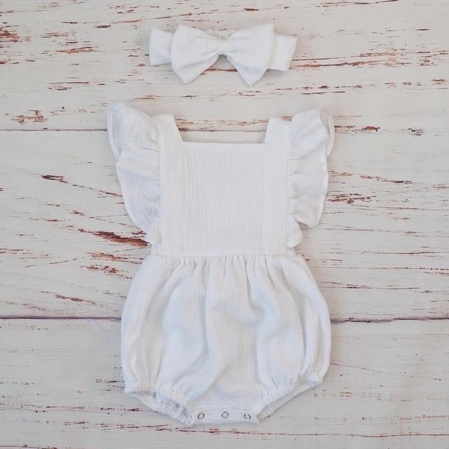 Ruffle Gauze Romper with Bow Headband - GIGI & POPO - Baby & Toddler -